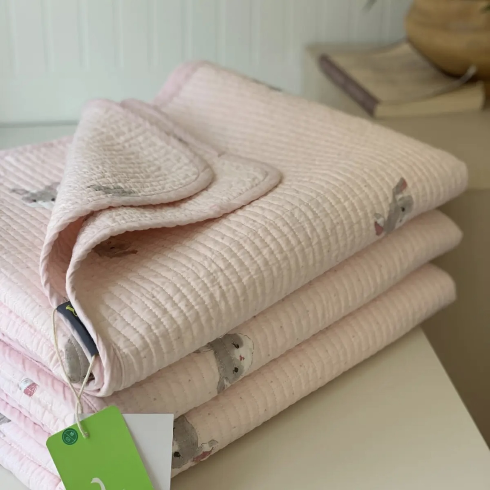 棉绒床盖 A面全棉B面超软宝宝绒夹棉绗缝床盖 防滑 可机洗