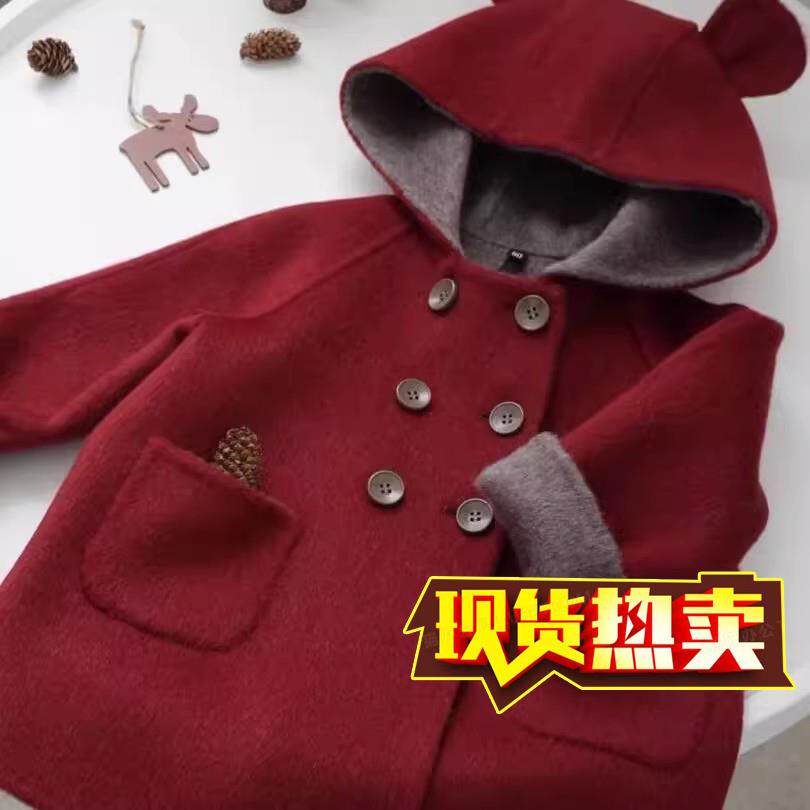 女童双面羊绒大衣2026秋冬新款韩版洋气中长款加厚连帽毛呢外套