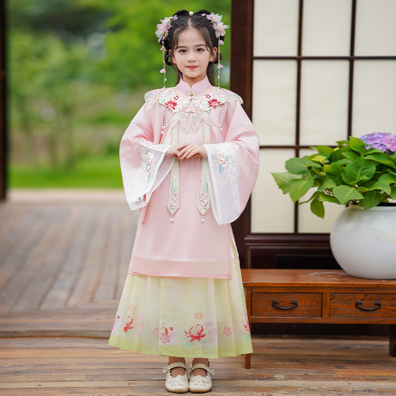 女童古装簪花汉服超仙中国风唐装儿童民族风演出服宝宝公主裙春秋