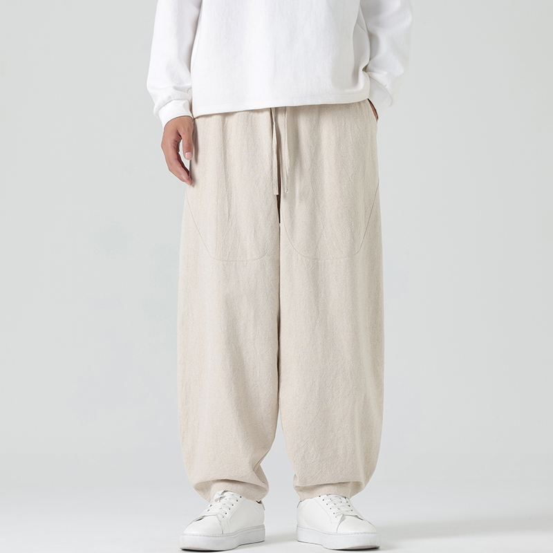 休闲裤男士宽松灯笼裤传统练功裤棉麻长裤阔腿裤K055P75，男装休闲裤，星座409-1