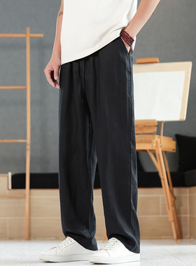 100%纯亚麻直筒阔腿裤灰色休闲商务中年青年男士秋装裤子K022P95