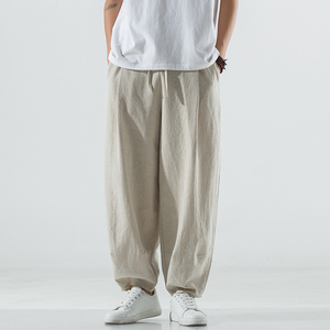 冬季保暖大码宽松休闲裤复古棉麻男加绒长裤风阔腿裤K001P85，男装休闲裤，星座409-1