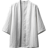 2025秋季白色风休闲纯色短半袖外套透气薄款棉麻披风W001P50，男装民族服装，星座409-1