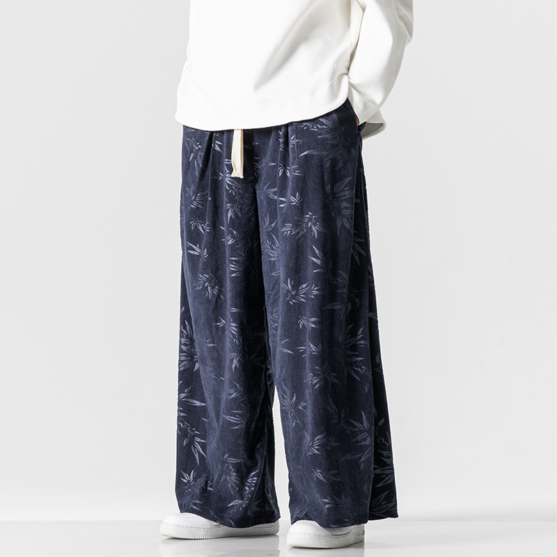 秋冬风灯芯绒休闲长裤直筒阔腿裤日系复古条绒哈伦裤K039P55，男装休闲裤，星座409-1