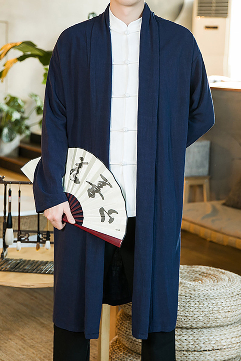 男秋季长款不褪色传统中国风风衣宽松国风夏季居士服大码男士长袖,男装风衣,星座409-1