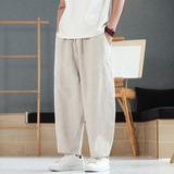 100%纯亚麻裤风哈伦裤夏季复古长裤大码休闲裤九分裤K035P105，男装休闲裤，星座409-1