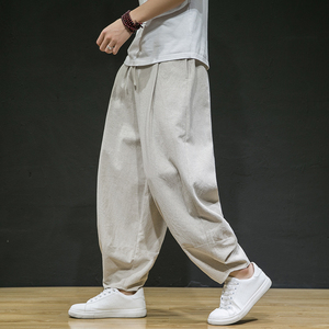 冬季保暖大码宽松休闲裤复古棉麻男加绒长裤风阔腿裤K001P85，男装休闲裤，星座409-1