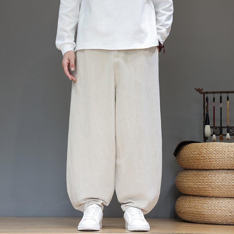 风棉麻休闲裤廓形弯刀裤大码阔腿裤长裤宽松灯笼裤5003P75，男装休闲裤，星座409-1