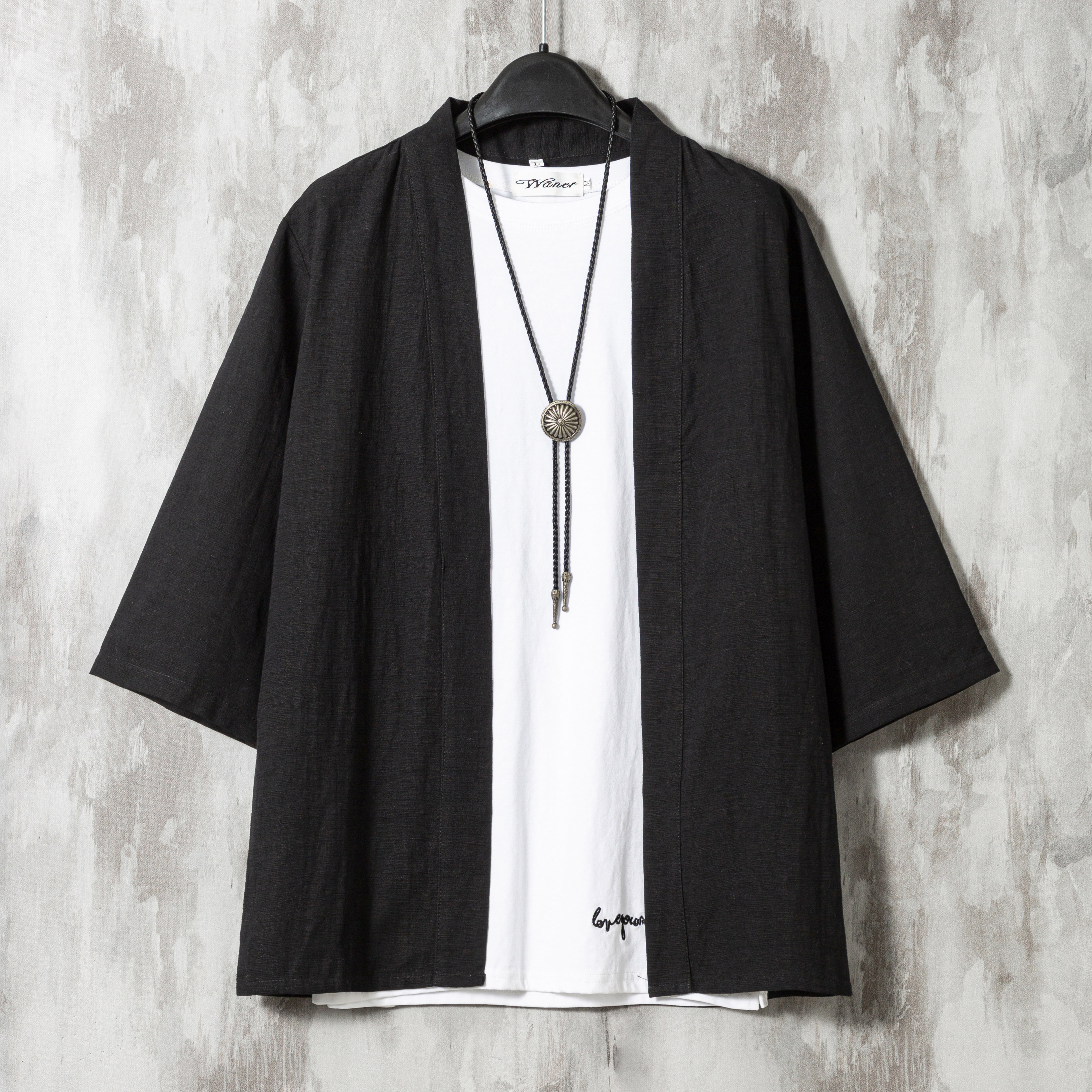 2022白色亚麻休闲秋季短袖纯色透气薄款半袖外套棉麻上衣W001P50，男装民族服装，星座409-1