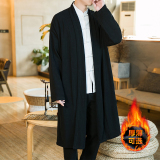 2025男装加绒风道袍披风宽松亚麻开衫休闲中长款风衣C018P85，男装民族服装，星座409-1