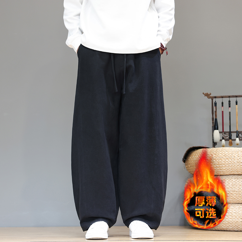 风棉麻休闲裤加绒弯刀裤大码阔腿裤长裤宽松灯笼裤5005P85，男装休闲裤，星座409-1