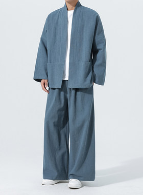 开衫唐装中国风棉麻禅修居士茶服大码披风汉服套装M910K013P160