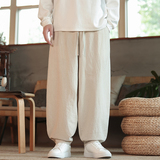 休闲裤男士宽松灯笼裤传统练功裤棉麻长裤阔腿裤K055P75，男装休闲裤，星座409-1