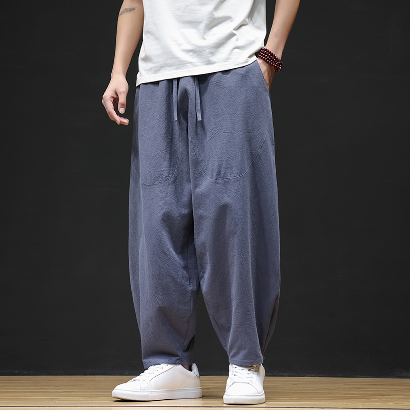 休闲裤男士宽松灯笼裤传统练功裤棉麻长裤阔腿裤K055P75，男装休闲裤，星座409-1
