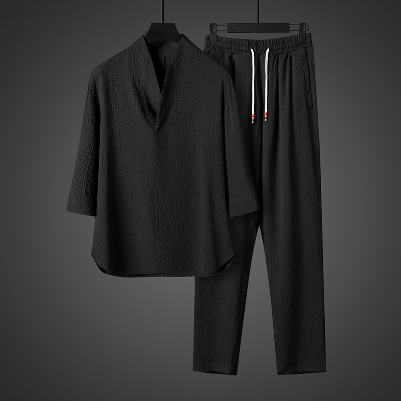 风夏季男士冰丝短袖t恤裤子套装宽松薄款套装CK053P110，男装T恤，星座409-1