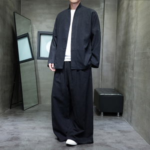 开衫唐装风棉麻禅修居士茶服大码披风汉服套装M910K013P160图片