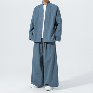 开衫唐装风棉麻禅修居士茶服大码披风汉服套装M910K013P160图片