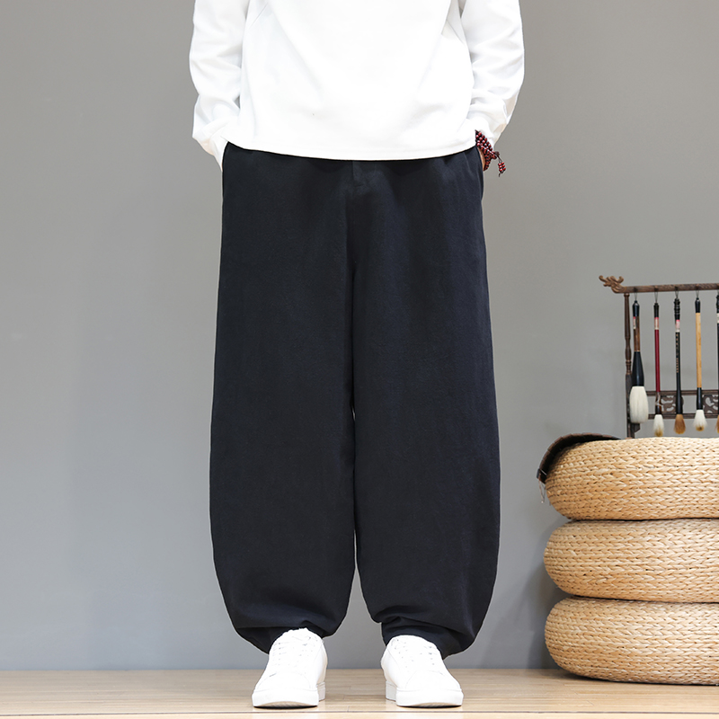 风棉麻休闲裤廓形弯刀裤大码阔腿裤长裤宽松灯笼裤5003P75，男装休闲裤，星座409-1