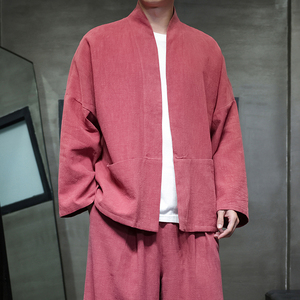 唐装外套男青年中式盘扣宽松短款披风棉麻居士服茶服M910P85图片