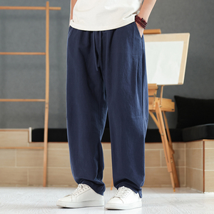 风春秋棉麻长裤亚麻宽松大码休闲裤唐装松紧腰太极裤K036P75