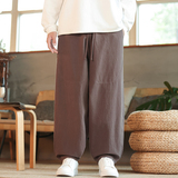 休闲裤男士宽松灯笼裤传统练功裤棉麻长裤阔腿裤K055P75，男装休闲裤，星座409-1