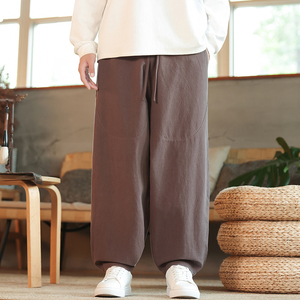 休闲裤男士宽松灯笼裤传统练功裤棉麻长裤阔腿裤K055P75，男装休闲裤，星座409-1