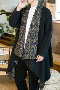 风棉麻唐装复古黑色民族居士服道袍男士休闲双面披风C017P85图片