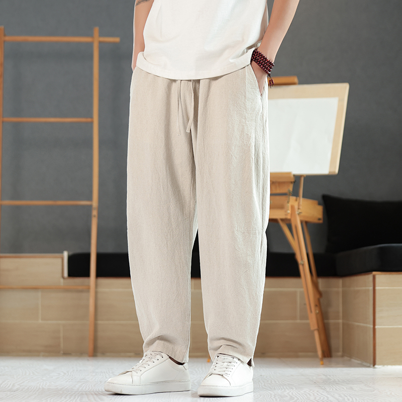 风春秋棉麻长裤亚麻宽松大码休闲裤唐装松紧腰太极裤K036P75，男装休闲裤，星座409-1