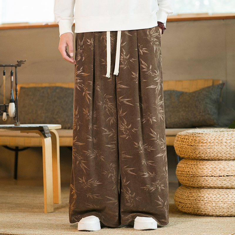 秋冬风灯芯绒休闲长裤直筒阔腿裤日系复古条绒哈伦裤K039P55，男装休闲裤，星座409-1