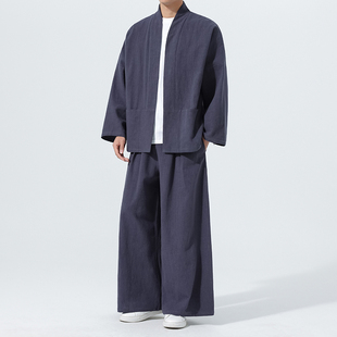披风汉服套装 中国风棉麻禅修居士茶服大码 M910K013P160 唐装 开衫