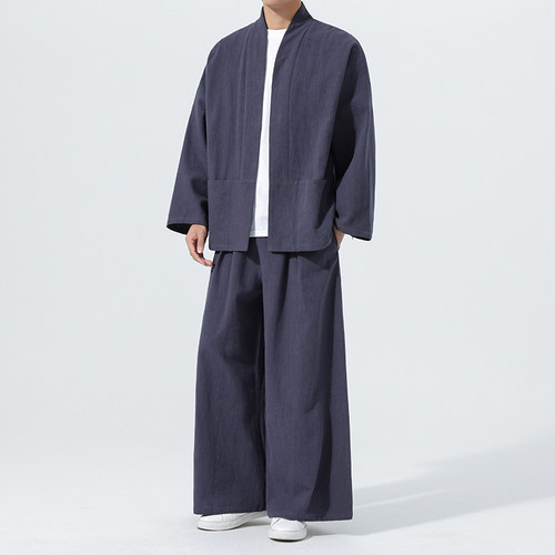 开衫唐装中国风棉麻禅修居士茶服大码披风汉服套装M910K013P160