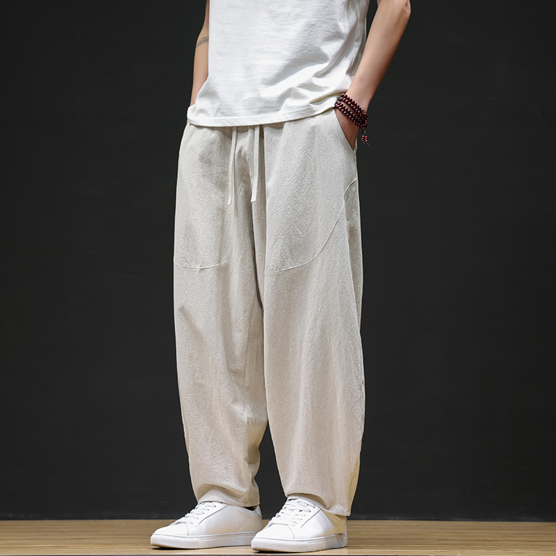 休闲裤男士宽松灯笼裤传统练功裤棉麻长裤阔腿裤K055P75，男装休闲裤，星座409-1
