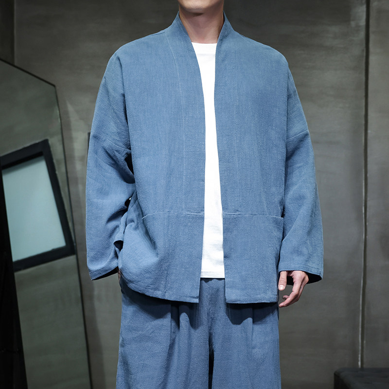唐装外套男青年中式盘扣宽松短款披风棉麻居士服茶服M910P85,男装民族服装,星座409-1