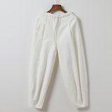 冬季保暖大码宽松休闲裤复古棉麻男加绒长裤风阔腿裤K001P85，男装休闲裤，星座409-1