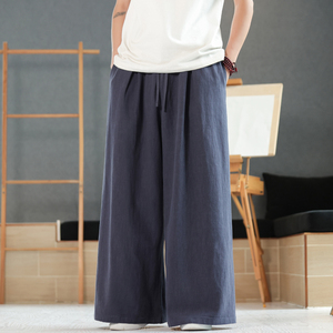 2025风休闲宽松直筒阔腿裤秋季中腰棉麻凉感水洗长裤K013P75，男装休闲裤，星座409-1