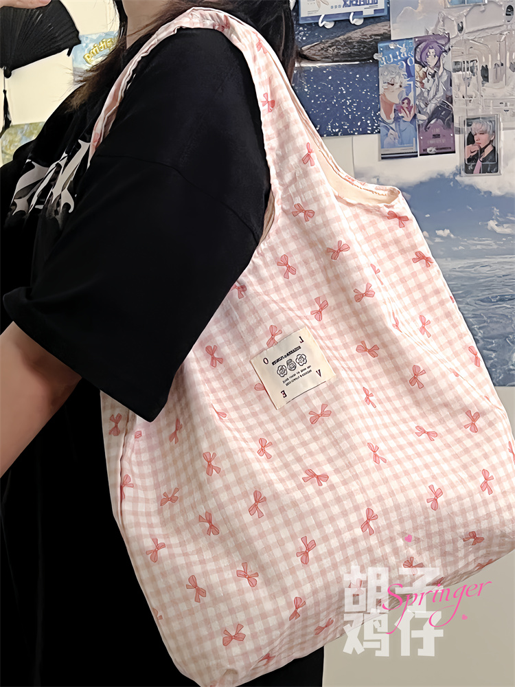 小清新格子布袋包很难不爱