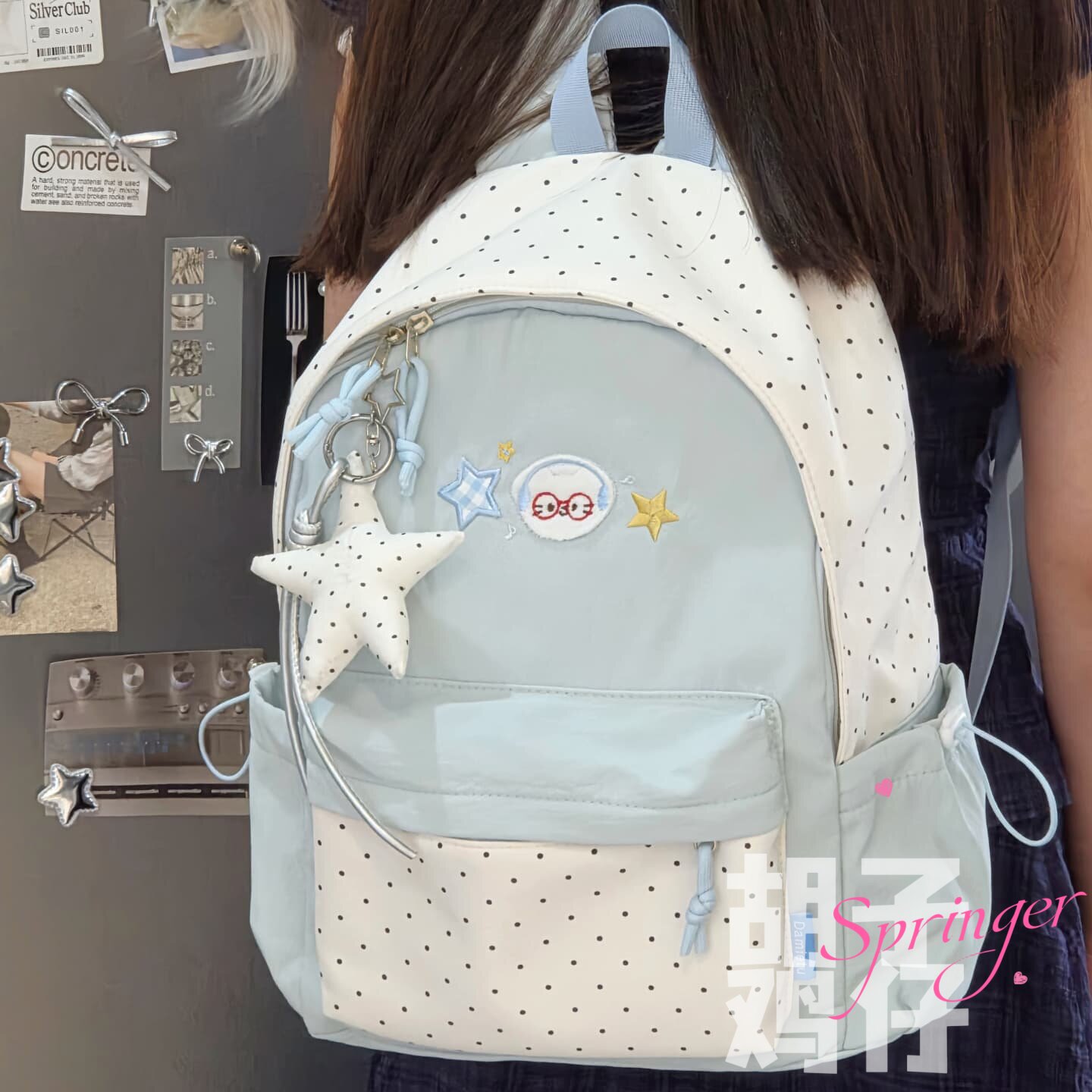 胡子鸡仔韩版少女风波点双肩包初高中学生校园大容量简约百搭书包