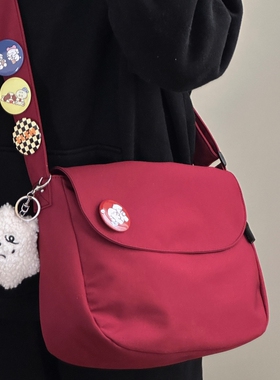 复古学院风潮流简约百搭包包女大容量斜挎包少女学生红色系单肩包