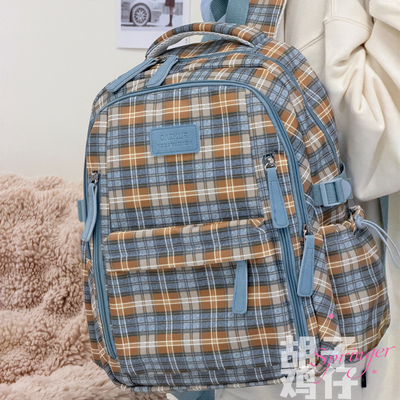 胡子鸡仔美式复古撞色斜挎包女单肩手提包学生上课通勤户外帆布包