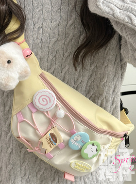 日系可爱少女感胸包女韩版小众设计撞色斜挎包甜酷潮流高颜值腰包