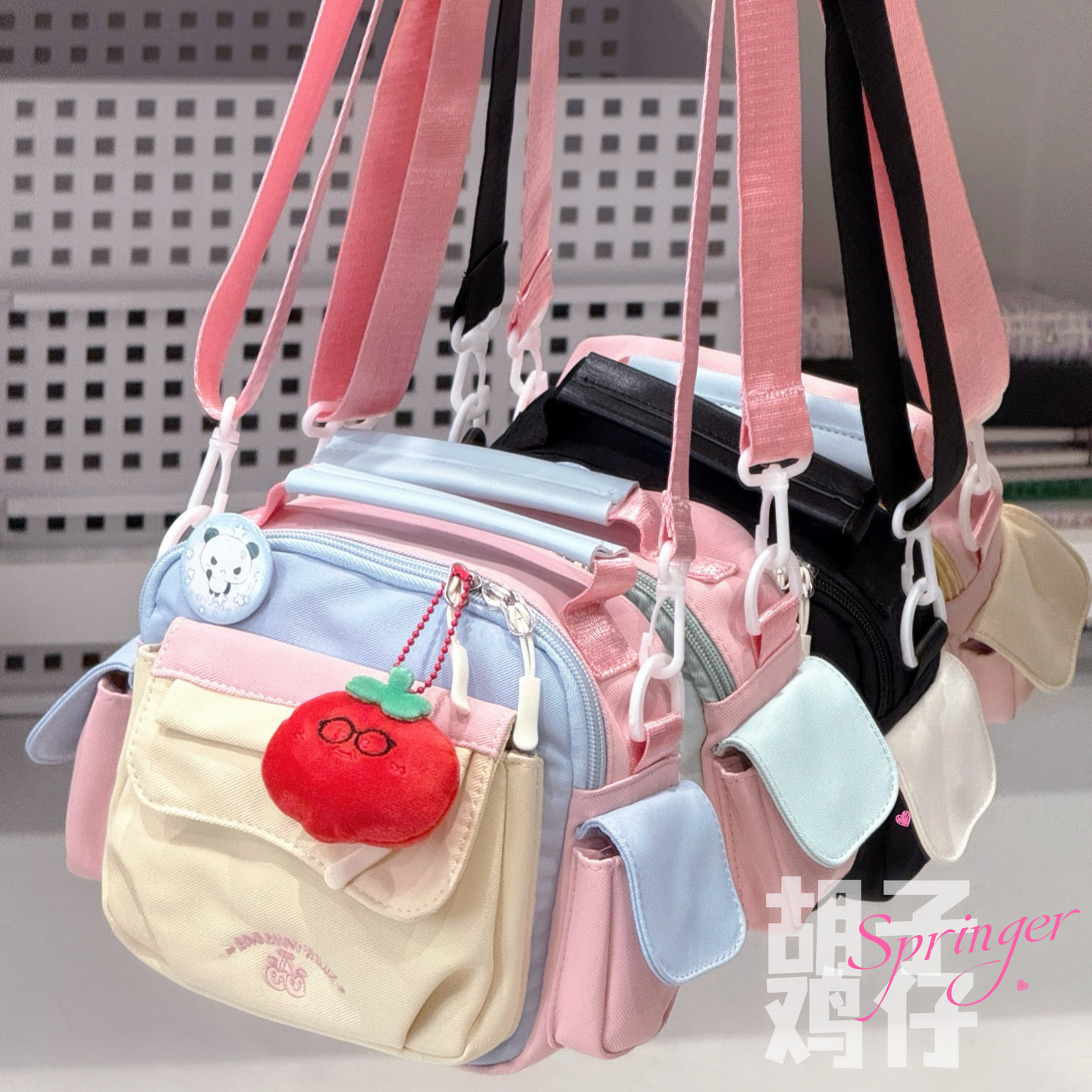 胡子鸡仔ins风可爱多巴胺撞色少女包包 韩版通勤小包学生手机包