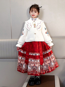 儿童汉服秋冬款女童拜年服马面裙套装洋气小女孩中国风加厚两件套