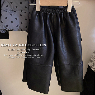 女童加绒皮裤中小童冬季直筒裤子