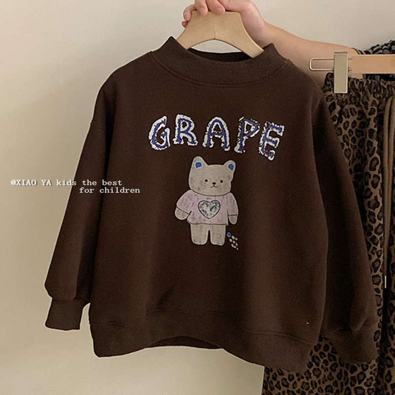 韩女童加绒卡通小熊卫衣冬