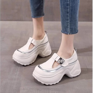 34码小个子女鞋不累脚显高松糕厚底单鞋夏季镂空网面鞋一脚蹬高跟