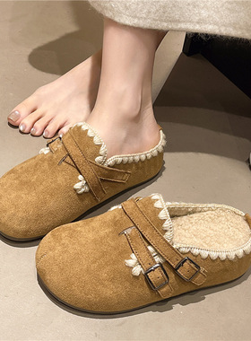 特小码勃肯鞋313233外穿32码33女鞋2025新款女秋冬半拖加绒棉拖鞋