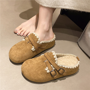 特小码勃肯鞋313233外穿32码33女鞋2025新款女秋冬半拖加绒棉拖鞋