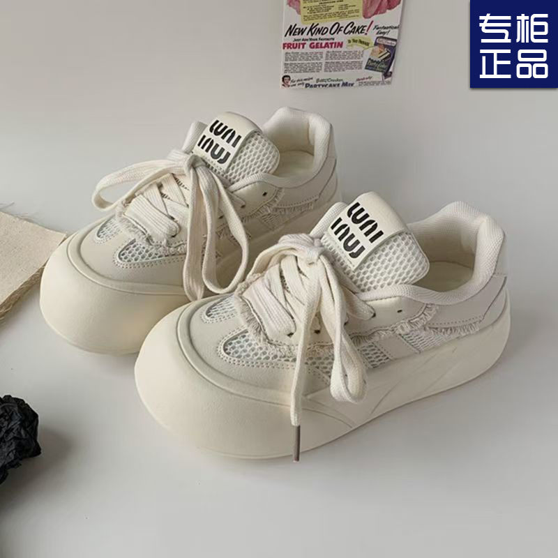 32码33小码女鞋夏天网面透气运动鞋2025新款小白鞋厚底增高百搭34