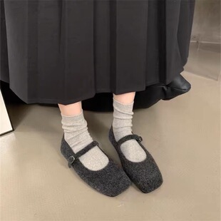 34码33小码女鞋2025超火毛毛鞋外穿新款软底豆豆鞋粗跟加绒单鞋