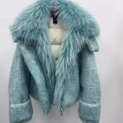 冬高端皮草大狐狸毛领鹅绒羽绒服